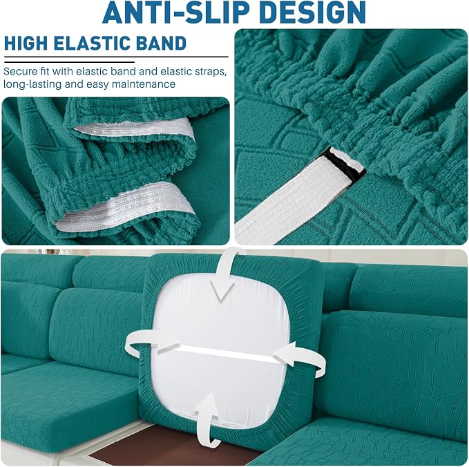 MAXIJIN Waterproof Chaise Cover Stretch Sectional Couch Covers for L Shaped Chaise Lounge Slipcovers with Elastic Bottom for Dogs Pets (1 Piece for Chaises or Sofa 3-Seater, Blackish Green) - Image 4