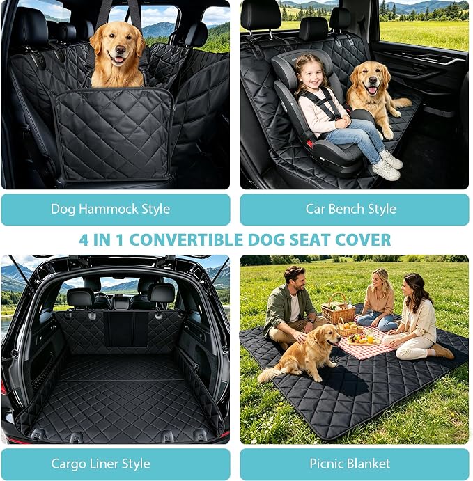 Truck Dog Seat Cover for Pickup Back Seat | Mesh Window & Seat Belt | 100% Waterproof Dog Hammock for Car Safe Travel with Side Door Protectors | Non-Slip, Scratchproof Pet Rear Seat Cover - Image 4