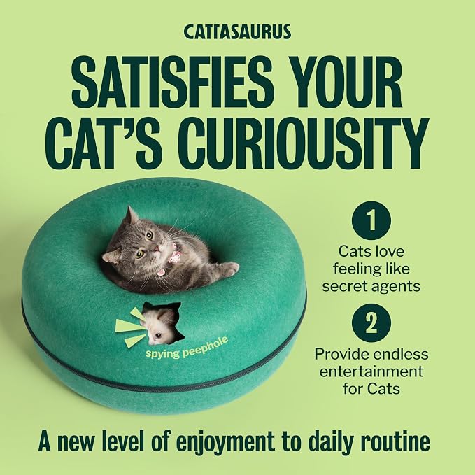 Cattasaurus Peekaboo Cat Cave Donut for Multiple & Large Cats up to 30-45 lbs, 3-in-1 Self Warming Cat Bed, Tunnel & Scratcher for Indoor Cats, Washable & Detachable Dog Bed (Forest Green, Large) - Image 6