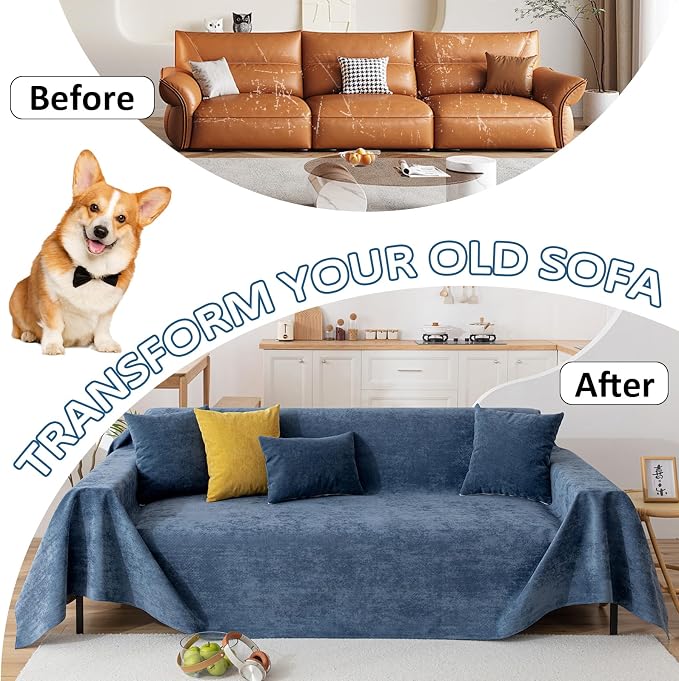 VClife Waterproof Dog Couch Cover Anti Slip Blue Sofa Cover, Durable Anti Pet Scratch Couch Covers for 2 Cushion Couch Sofa Washable Thick Sofa Slipcover Furniture Protector 71"X118" - Image 3