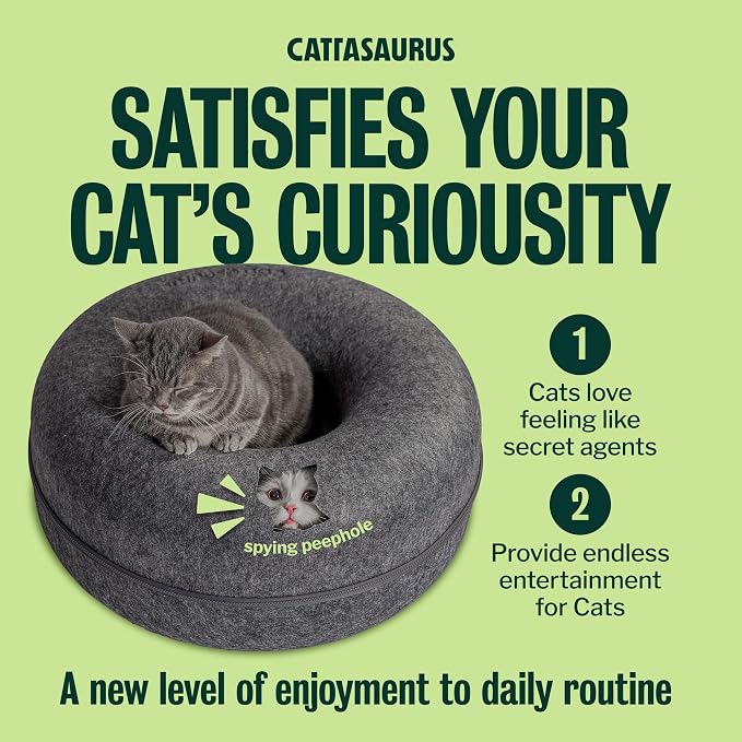Cattasaurus Peekaboo Cat Cave for Multiple & Large Cats Up to 30-45 Lbs, Scratch Detachable & Washable Tunnel Bed, Comfy Donut Cat Cave (Dark Gray, Large) - Image 6