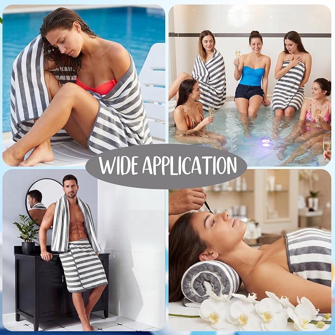 SmoothNovelty 16 Pack Microfiber Bath Towels Bulk 27'' x 60'' Oversized Size Bath Towel Highly Absorbent Extra Large Soft Drying for Beach Shower Summer Salon Sport Gym Party (Stripe,Dark Grey) - Image 7