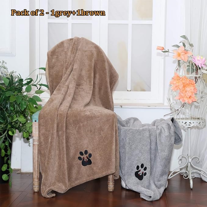 Dogvingpk Extra Large Dog Towel 3 Pack, Super Absorbent Soft Quick Drying Microfiber Pet Bath Towels for Large & Medium Dogs (XL-55" * 36", Grey and Black and Brown) - Image 5