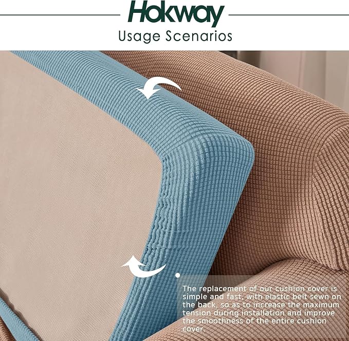 Hokway 3 Piece Couch Cushion Slipcovers Stretch Reversible Cushion Protector Slipcovers Sofa Cushion Protector Covers(Smokyblue,Small-3PC) - Image 5