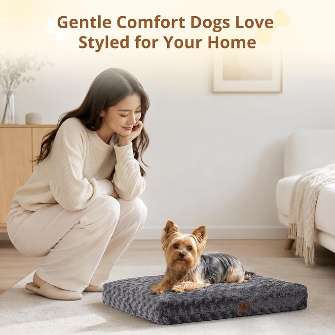 EGOHOME Dog Bed for Small Dogs, Shredded Memory Foam, Washable, Non-Slip | Balanced Support Foam, CertiPUR-US, Removable Washable Cover, Rose Velvet, Dog Crate Bed & Kennel Pad, 23 x 18 Inch, Gray - Image 9