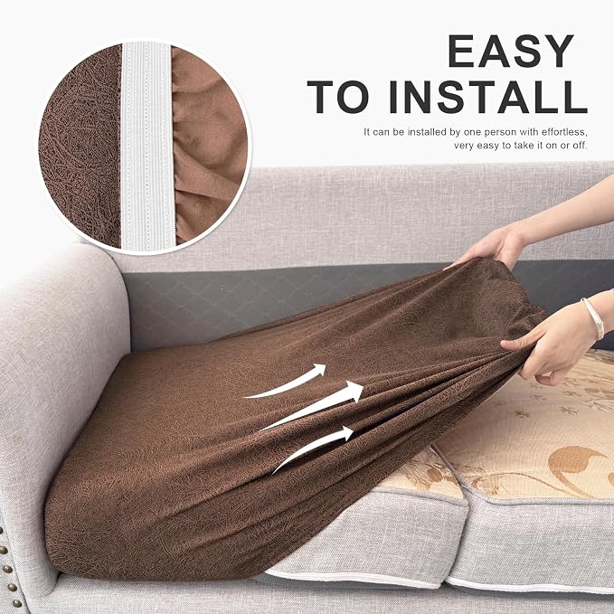molasofa Leather Like Couch Cushion Covers Sofa Slipcovers Sets Couches Furniture Protector Covers for Sectional Armchair Loveseat Stretch Spandex Fabric, Machine Washable (3 Cushion Sofa, Brown) - Image 6