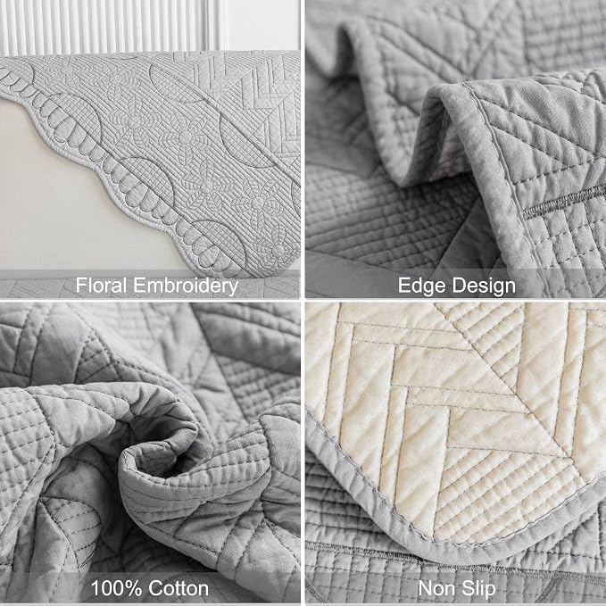 Cotton Quilted Pet Couch Covers for Sofa Farmhouse Rustic Floral Embroidery Sectional Couch Cover Soft Anti-Slip Sofa Slipcover Furniture Protector for Kids, Dogs, Pets (Grey,28"x35") - Image 7