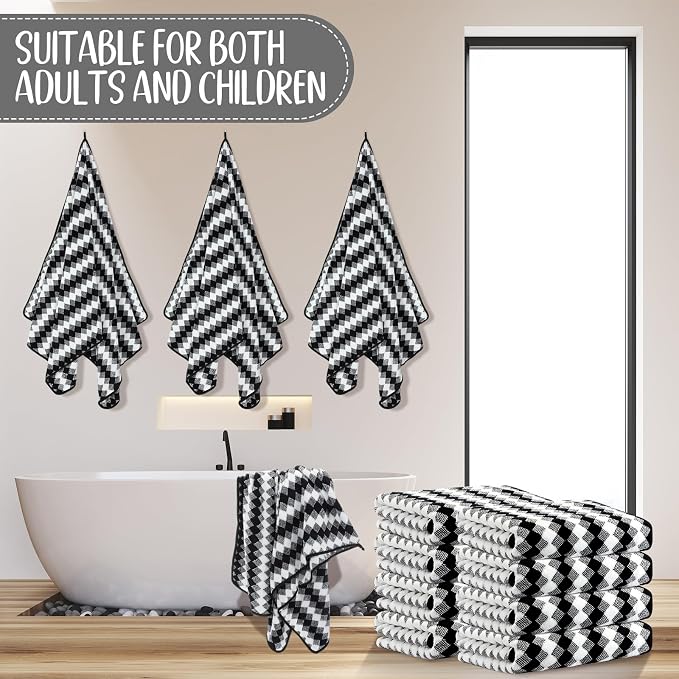 SmoothNovelty 16 Pack Microfiber Bath Towels Bulk 27'' x 60'' Oversized Size Bath Towel Highly Absorbent Extra Large Soft Drying for Beach Shower Summer Salon Sport Gym Party (Grid,Black) - Image 6