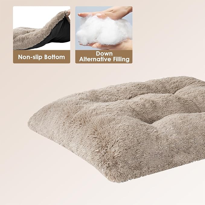 EHEYCIGA Fluffy Dog Crate Bed, Plush Extra Large Dog Pillow, Taupe | Xlarge Calming Anti Anxiety Plush Faux Fur Mat for Large size dogs, Washable Soft Warm Dog Pad with Non-Slip Bottom - Image 4