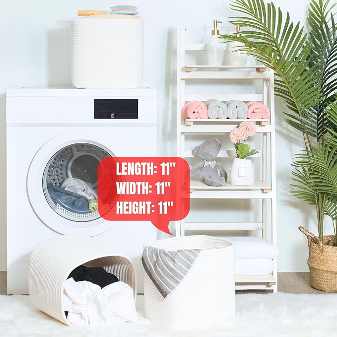 MINTWOOD Design 3-Pack 11x11in Woven Cube Storage Bin and Shelf Baskets, Cute Decorative Square Organizer for Closet, Classroom, Bathroom, Dog and Cat Toys, and Books, Creamy White - Image 7