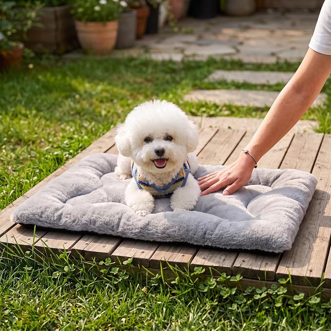 Dog Bed 24" for Metal Crate Pad, Washable Kennel Mat for Small Puppy & Cats | Soft faux rabbit fur, non-slip,machine wash/dry, plush cushioning, for crates, floors & travel, multiple sizes for all breeds - Image 8