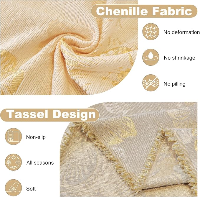 ROOMLIFE Boho Couch Covers for Sofa Washable for 3 Cushion Couch Chenille | Furniture Protector Sofa Couch Cover for Dogs, Soft Breathable Sofa Slipcover, Couch Throw Blankets with Tassels 71''X134'' - Image 5