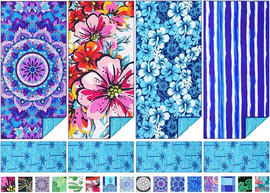 TwoYek Microfiber Beach Towels Extra Large 71x32 inches 4 Pack Bulk | Thin & Lightweight, Sand Free, Super Absorbent & Quick Dry, Oversized Towels for Beach Bath Pool Swim Travel Essentials Gift by TwoYek