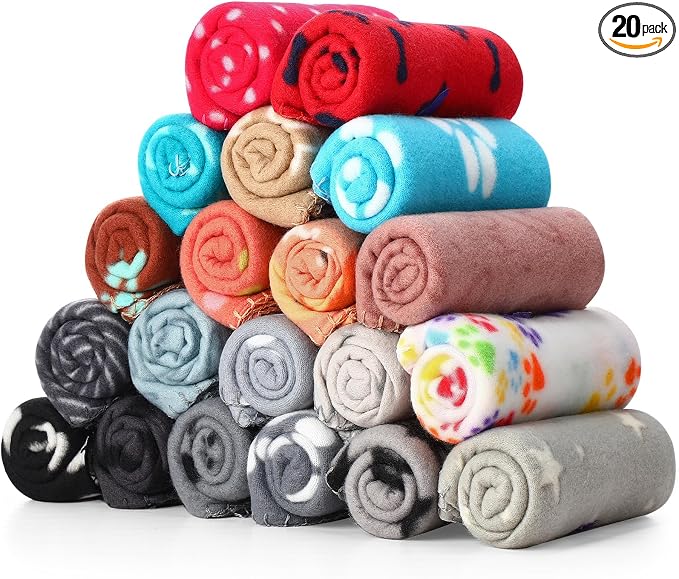 Eccliy 20 Pcs Puppy Blanket Pet Soft Fleece Dog Blankets Warm Felt Throw Sleep Mat Bed Covers for Doggie Puppy Pet Dogs Cat, 20 Styles(23.6 x 27.6 Inch,Mix) by Eccliy