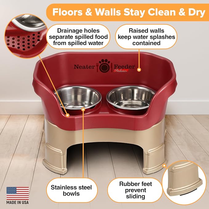 Neater Feeder Deluxe Mess-Proof Elevated Dog Bowls for Medium Dogs (19–40 lbs), 2 Height Adjustable (10” & 12.5”) No-Spill Raised Dog Bowl Stand, Stainless Steel Food Bowl Set, Made in USA, Cranberry - Image 5