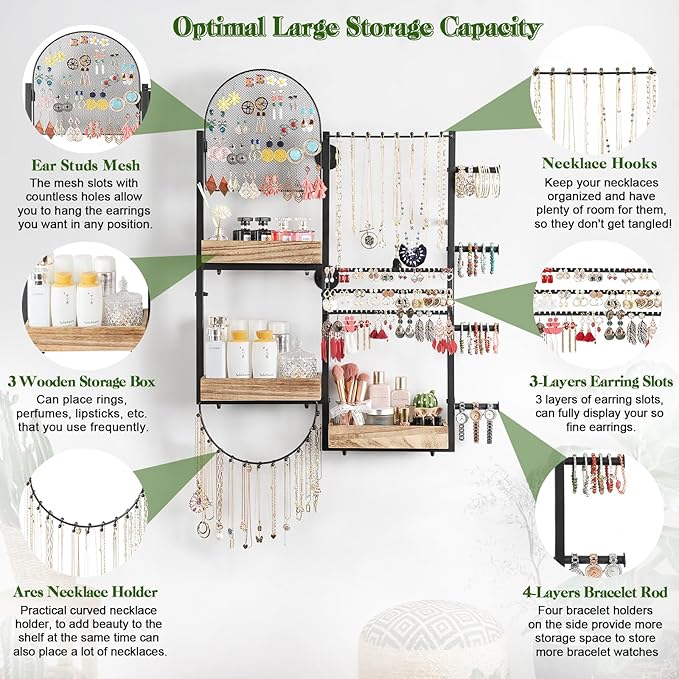 Keebofly Large Jewelry Organizer - Big Wall Mount Hanging Jewelry Holder Display for Earrings, Rings, Necklaces, Bracelets, Makeup, Perfume & Watches - Image 4