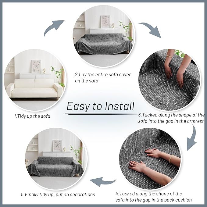MYSKY HOME Couch Covers for Sofa, Dog Couch Cover Protector, Dark Grey Lines Sofa Covers for Sectional L Shape, Pets Couch Throw Cover Washable Durable Large Couch Cover for Dogs, Cats, 91"X150" - Image 6