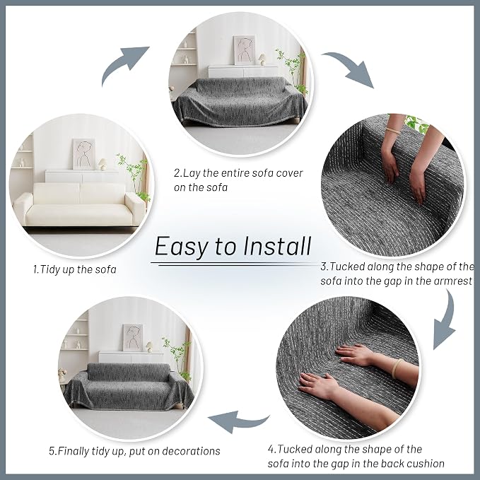 MYSKY HOME Couch Covers for Sofa, Dog Couch Cover Protector, Dark Grey Lines Sofa Covers for Sectional L Shape, Pets Couch Throw Cover Washable Durable Large Couch Cover for Dogs, Cats, 71"X102" - Image 6