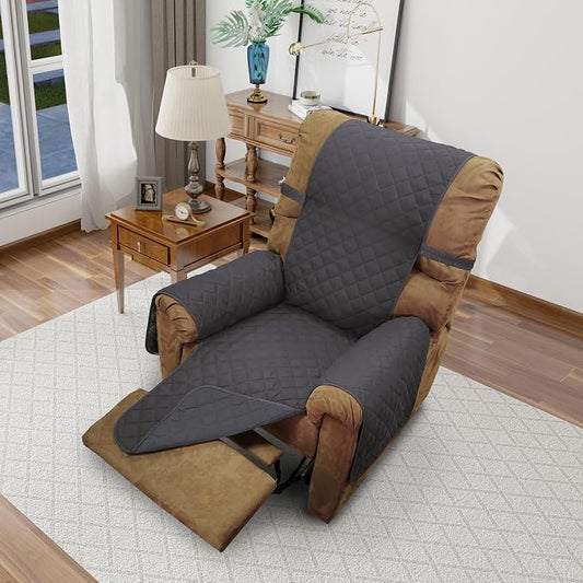 Reversible Chair Covers for Recliner Oversized, Dark Grey | Recliner Oversized Covers for Living Room with Elastic Straps, Water Repellent, Chair Protectors Covers for Dogs by LuxshareHome