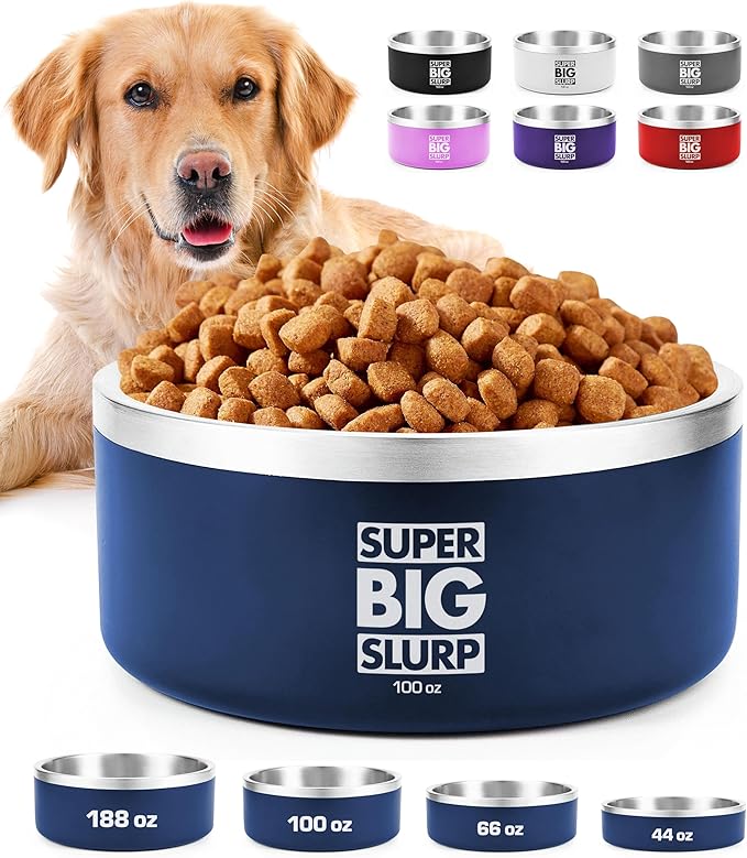 Tuff Pupper 100 oz Heavy Duty Insulated Stainless Steel Dog Bowl for Large Dogs, Non-Slip Base, Dishwasher Safe by TuffPupper