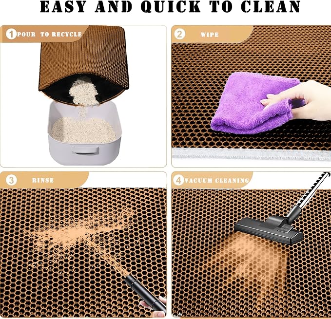 HCY&WLD Cat Litter Mat, Honeycomb Double Layer Cat Litter Trapping Mat, Waterproof Urine Proof Non-Slip, Scatter Control, Less Waste, Easier to Clean (Brown, 24" X 18") - Image 7
