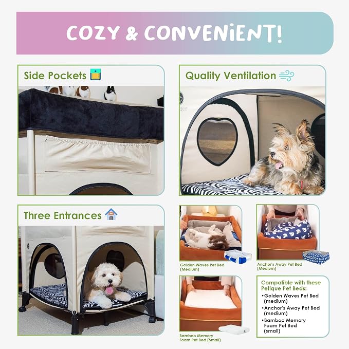 PETIQUE Bedside Lounge Pet Bed, Raised Bunk Bed for Medium Size Pets for Cats & Dogs, Zebra Vibes Design - Image 6