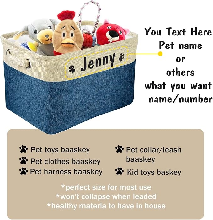 PET ARTIST Collapsible Dog Toy Storage Basket Bin with Personalized Pet's Name - Rectangular Storage Box Chest Organizer for Dog Toys,Clothing,Apparel & Accessories-Navy Blue - Image 3