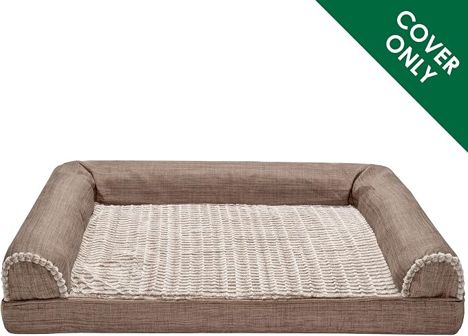 Furhaven Replacement Dog Bed Cover Luxe Faux Fur & Performance Linen Sofa-Style, Machine Washable - Woodsmoke, Jumbo (X-Large) - Image 2
