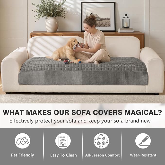 OHSIO Soft Plush Couch Cover for Sofa, Washable Milk Velvet Sofa Slipcover, Non-Slip Furniture Protector for 1 2 3 Seater Couch, Dogs, Pets and Kids(Dark Gray, 35.43'' x 82.68'') - Image 3