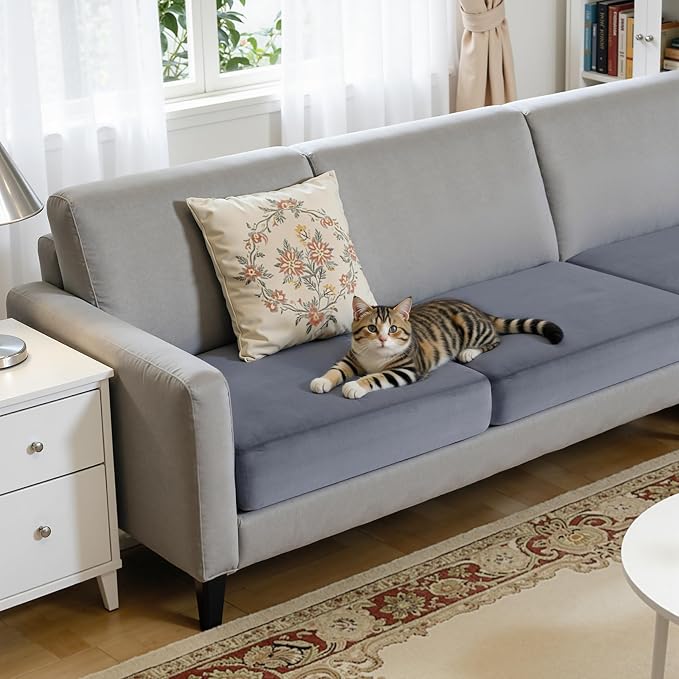 Hokway Velvet Couch Cushion Covers Water Resistant Seat Covers Stretch Sofa Cushion Protector(3 Cushion XL-Sofa, Grey) - Image 3