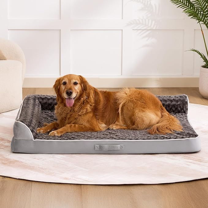 Dog Bed Large Sized Dogs, XXL Orthopedic Dog Bed for Large Dogs, Waterproof Pet Bed with Washable Removable Cover, L-Shaped Pet Couch with Portable Handle 48"x35"x7.5", Grey - Image 8