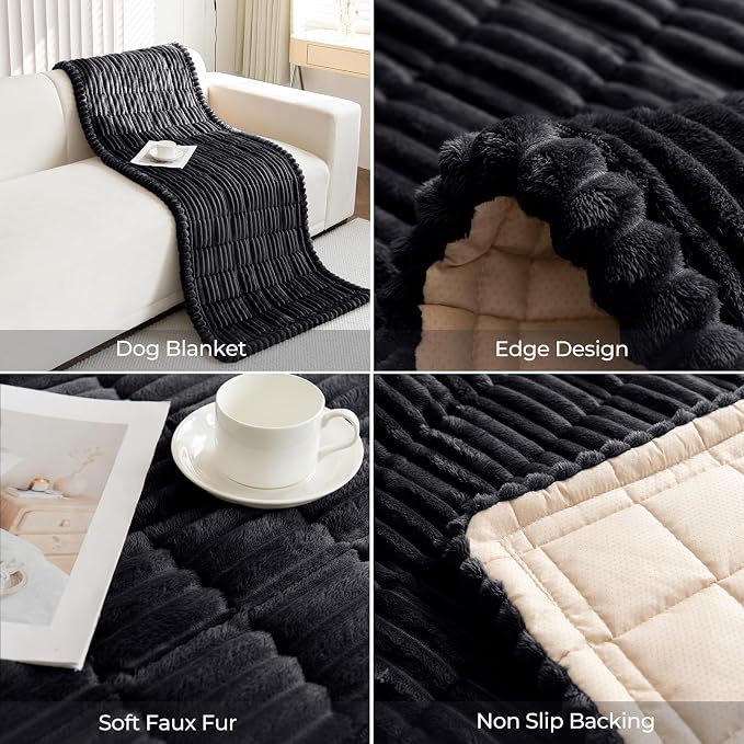Faux Fur Plush Dog Couch Cover 3D Stripe Fuzzy Sofa Cover Non-Slip Fluffy Dog Bed Cover Pet Blanket Sofa Couch Furniture Protector for Puppy Large Dog Cat (Black,35"x35") - Image 7