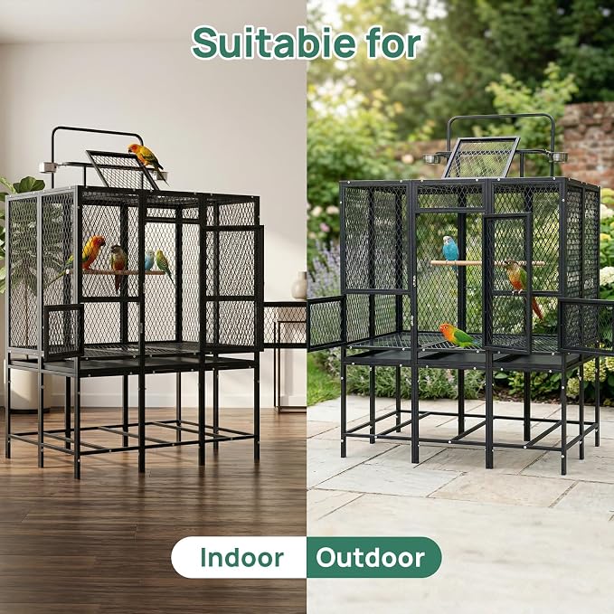 44" Carbon Steel Bird Flight Cage Detachable Playtop Indoor Outdoor | Heavy Duty Carbon Steel Flight Cage for Cockatiels, Parakeets, Conures & Lovebirds (Indoor & Outdoor Use) - Image 5