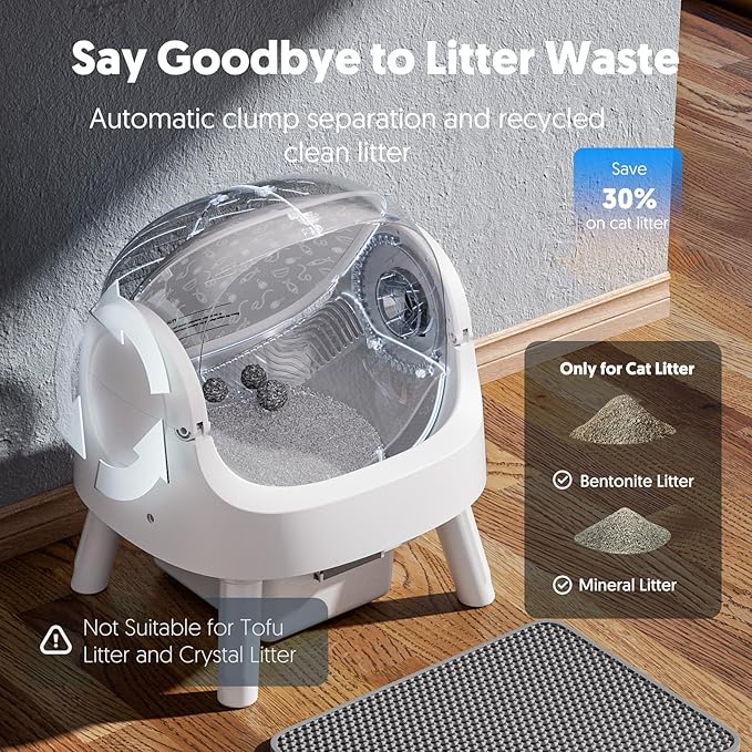 PetPivot Self Cleaning Litter Box, Open Top Automatic Litter Box for Multiple Cats, Multiple Layer Safety Protection, Liners and Mat Included, White - Image 4