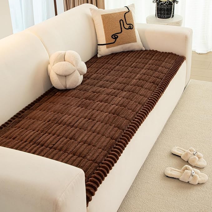 Faux Fur Plush Dog Couch Cover, 3D Stripe Fuzzy Sofa Covers, Non-Slip Fluffy Dog Bed Cover Pet Blanket, Washable Furniture Protector for Puppy Cat (Dark Coffee,28"x47") - Image 5
