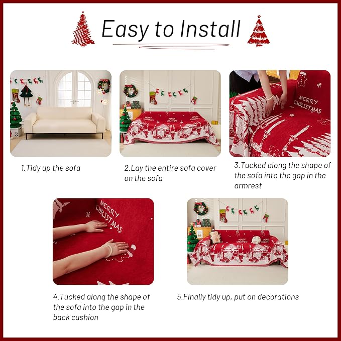 MYSKY HOME Christmas Couch Cover, Sofa Cover for 2 Cushion Couch, Non-Slip Soft Sofa Slipcover Protector, Sofa Covers Washable, Couch Covers for Sectional Sofa, Sofa Towel for Pet Cat Dog, 71" x 102" - Image 8