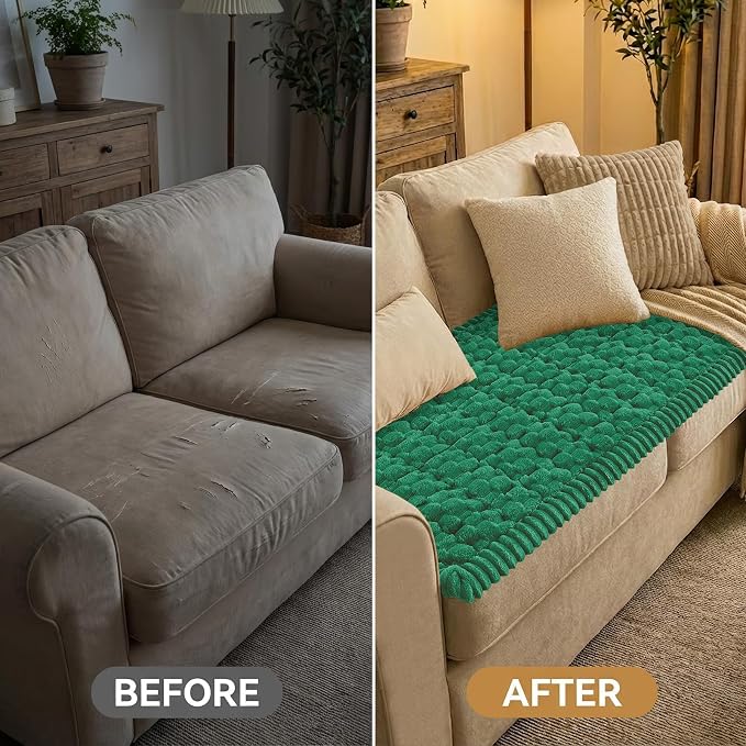 Smiry Non Slip Couch Covers for Dogs, Scratch Resistant Pet Sofa Protector | Machine Washable Soft Fuzzy Thick Furniture Cover for Sofa Loveseat Sectional Large Dogs, Emerald Green, 27.6" x 27.6" - Image 7