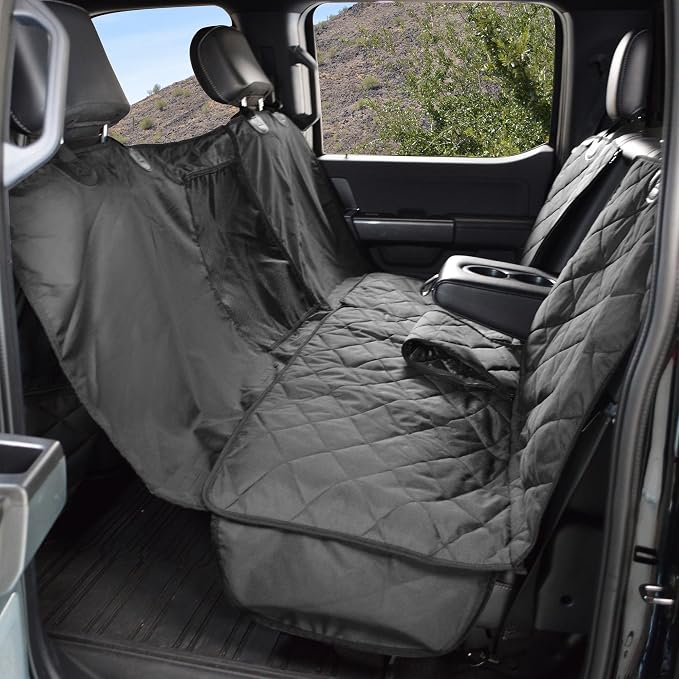 4Knines New Crew Cab Truck Pet Seat Cover for Back Seat with Split-Tech, Dog Hammock & Mesh Window – Heavy Duty Dog Hammock for Trucks with Split Bench Seats (Black, Passenger Side) by 4Knines