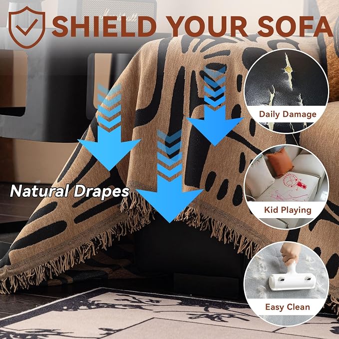 VClife Boho Sofa Cover Pet Sectional Couch Covers, Anti Slip Chenille Sofa Slipcover for 3 Seat, Unique Black Coffee Couch Sofa Covers for 3 Cushion Couch Washable Sofa Covers Throw, 71"X134" - Image 6