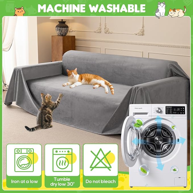 Loiion Cat Scratch Couch Cover Waterproof Sofa Cover 134"x91" | Pet-Friendly Couch Protector, Anti-Scratch & Non Slip Sofa Cover For Cats Dogs Kids, Machine Washable - Image 6