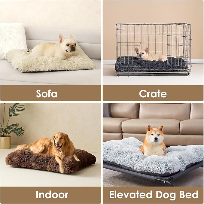 EHEYCIGA Fluffy Dog Crate Bed, Plush Extra Large Dog Pillow, Coffee | Xlarge Calming Anti Anxiety Plush Faux Fur Mat for Large size dogs, Washable Soft Warm Plus Dog Pad with Non-Slip Bottom - Image 5