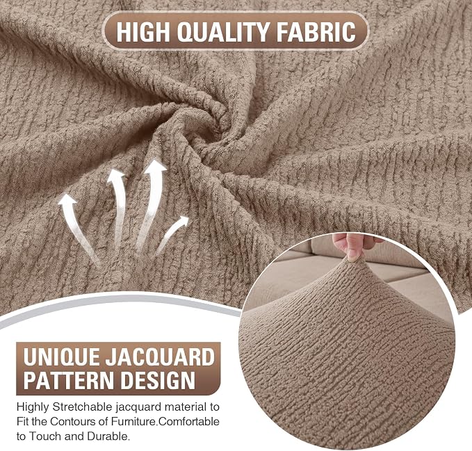 Couch Cushion Covers for Sectional Sofa Stretch Sofa Slipcovers Washable Wear-Resistant Sectional Couch Covers L Shaped Seats Furniture Protectors for Pets(Khaki, 3 Seater+1 Chaise) - Image 4