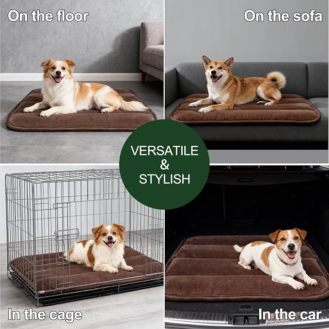 Dog Bed Mat, Reversible Dog Crate Pad with Washable Kennel Mat and Soft Foam, Flat Pet Bed for Dogs & Cats, for Crates Carriers & Travel (Dark Brown, 28" L*16" W*1.5" Th) - Image 8
