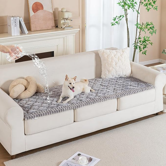 PuTian 100% Waterproof Fuzzy Couch Cover for Dogs Light Grey 27.6"x59" | Pet Friendly Dog Mat for Couch, Waterproof Sofa Protector, Scratch Resistant Furniture Cover for Dogs, Machine Washable by PuTianWorld