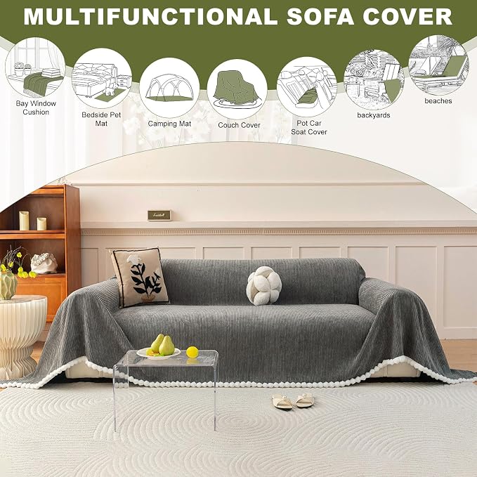 ROOMLIFE Boho Couch Covers for Sofa Washable for 2 Cushion Couch Chenille | Furniture Protector Sofa Couch Cover for Dogs, Soft Breathable Sofa Slipcover, Couch Throw Blankets with Tassels 71''X118'' - Image 7