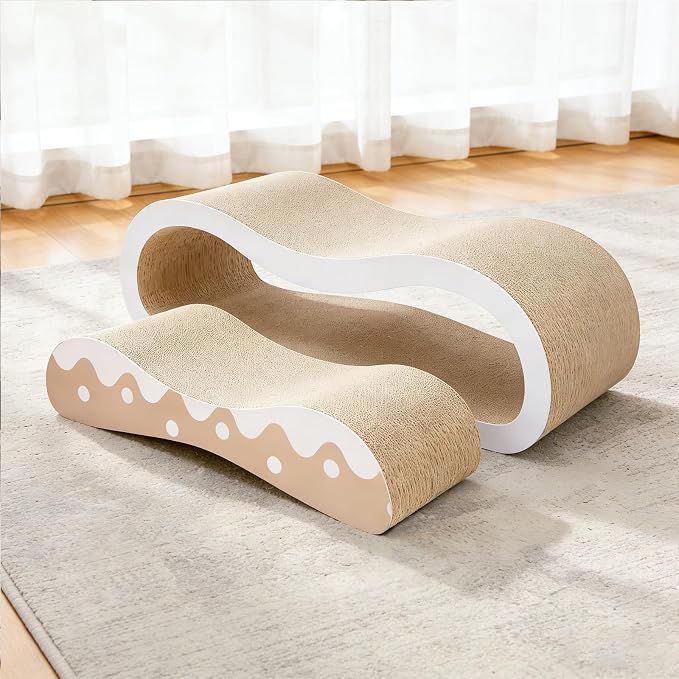 2 in 1 Cat Scratcher for Indoor Cats, Large Cardboard Cat Scratcher Lounger, 100% Recyclable&Reversible Horizontal Scratching Pads Prevents Furniture Damage,Wave - Image 2