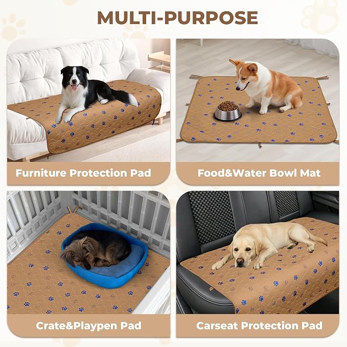 Fostanfly Washable Pee Pads for Dogs, 2 Pack 48"x48" Add 8 Lanyards, Brown | Reusable Potty Training Pads for Dogs, Waterproof, for Playpen, Crates & Furniture - Image 7