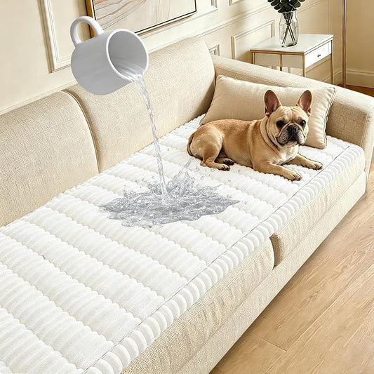 Waterproof Couch Cover for Dogs Washable,Nonslip Fuzzy Durable Pet Friendly | Soft Slipcovers for 3 Cushion Sofa Cover,Plush Thick Protector Fits Mat Bed Leather & Fabric Couches (White 27.6"x70.9") by CoSofSLIP