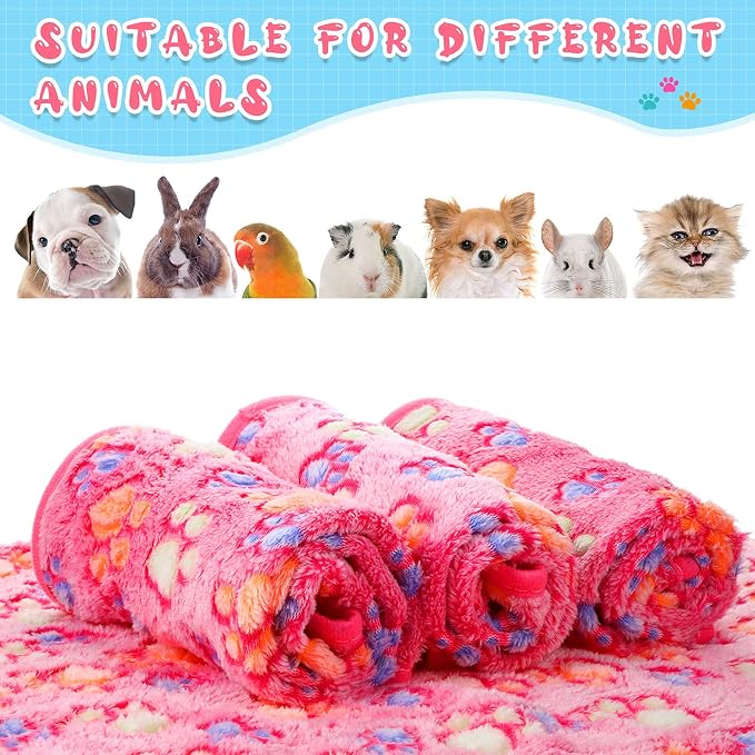 Tatuo 4 Pack Fleece Dog Blankets for Puppy Cats Multi-Size Sleep Mat for Pet Guinea Pig Soft Washable Warm Crate Bed Puppy Teething Toys Print Pattern Blanket Indoor(Pink,30 x 20.5 Inch,Paw) - Image 5