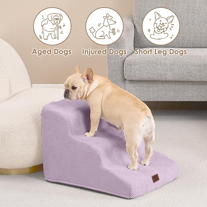 EHEYCIGA Curved Dog Stairs Ramp for Small Dogs 15.7" H, 3-Step Dog Steps for Couch Sofa and Chair, Pet Stairs for Cats, Non-Slip Balanced Pet Steps Indoor, Lilac - Image 4